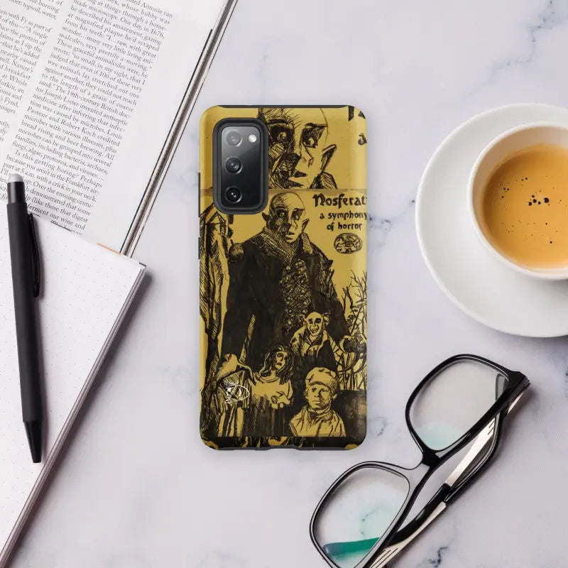 Yellow Nosferatu Tough Phone Case with black character illustrations for Samsung Galaxy