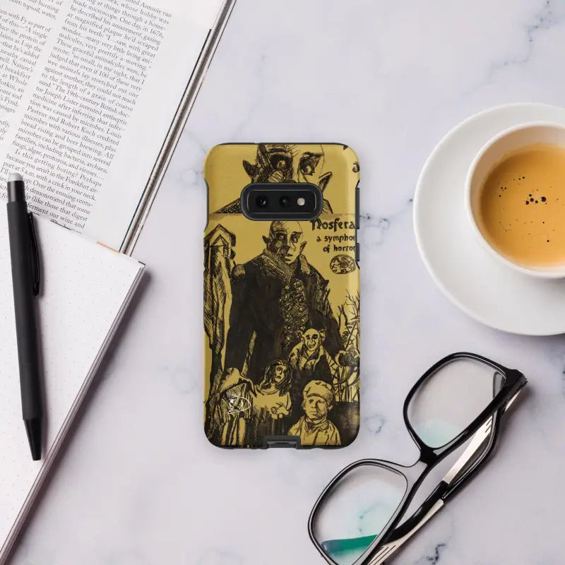 Yellow Samsung Galaxy Case with Vintage Nosferatu Illustrations in Dark Artistic Style