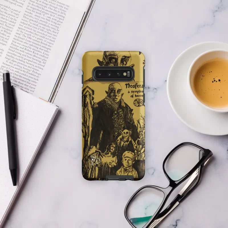 Yellow Nosferatu Tough Phone Case with gothic artwork for Samsung Galaxy protection