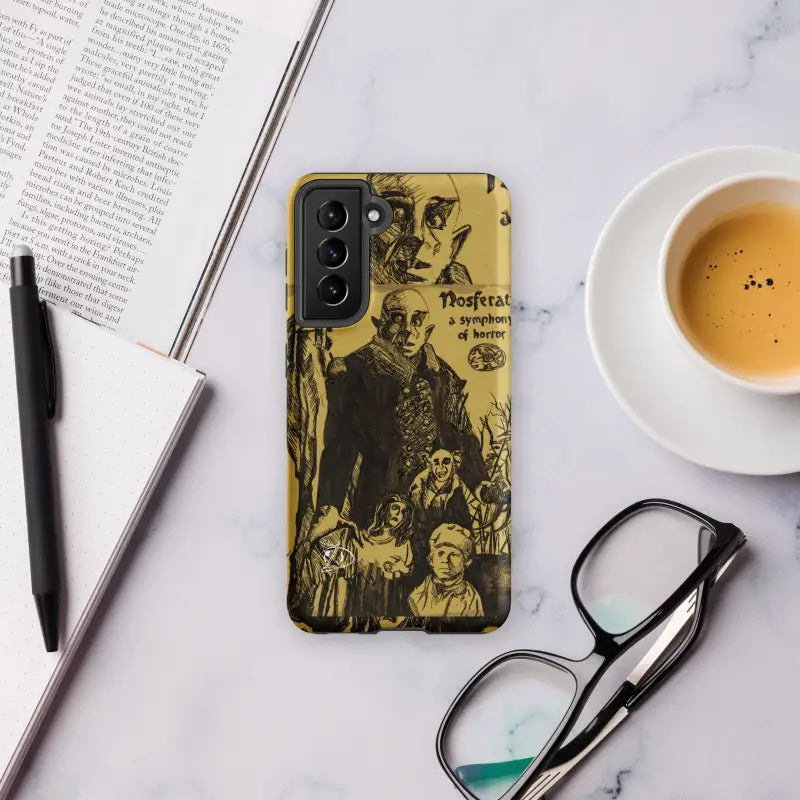 Yellow Nosferatu Tough Phone Case for Samsung Galaxy featuring gothic horror artwork