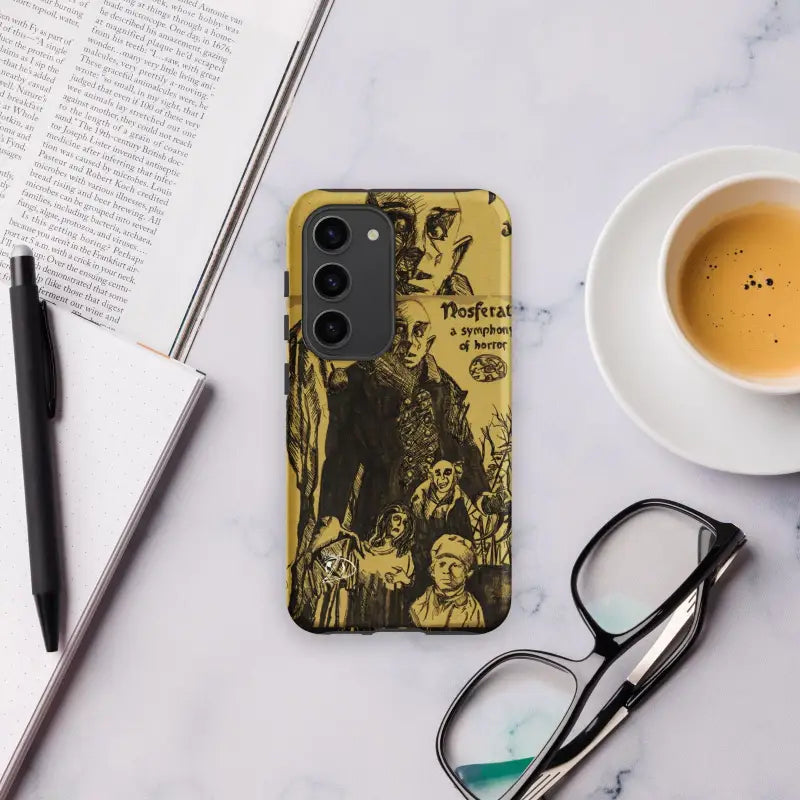 Yellow Nosferatu Tough Phone Case for Samsung Galaxy with artistic black illustrations