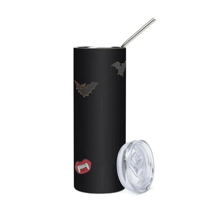 Black stainless steel tumbler with bat designs and heart decal for Halloween celebrations