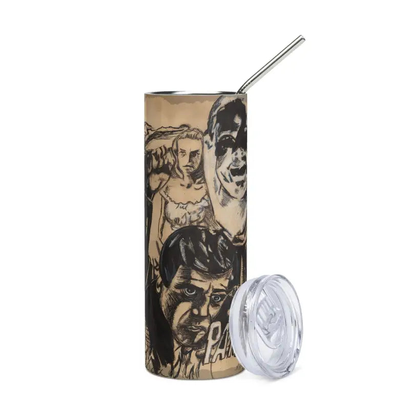 Tall cylindrical stainless steel tumbler featuring Gothic Shadows character artwork