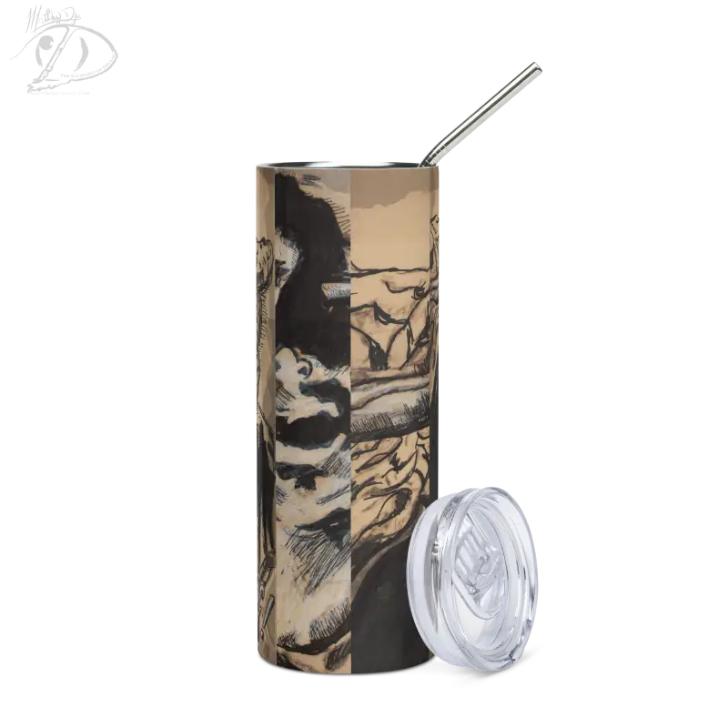 Camouflage-patterned stainless steel tumbler with straw and lid, Gothic Shadows design