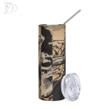 Camouflage-patterned stainless steel tumbler with straw and lid, Gothic Shadows design