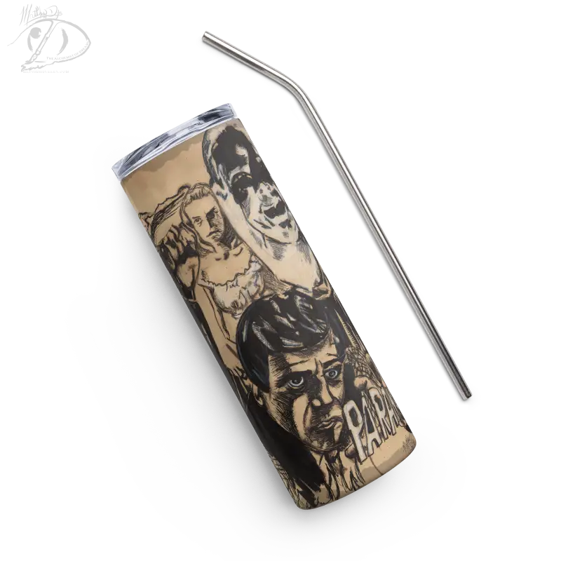 Artistic Gothic Shadows Decorated Paranoiac Stainless Steel Tumbler with Metal Straw