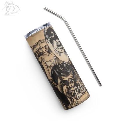 Artistic Gothic Shadows Decorated Paranoiac Stainless Steel Tumbler with Metal Straw