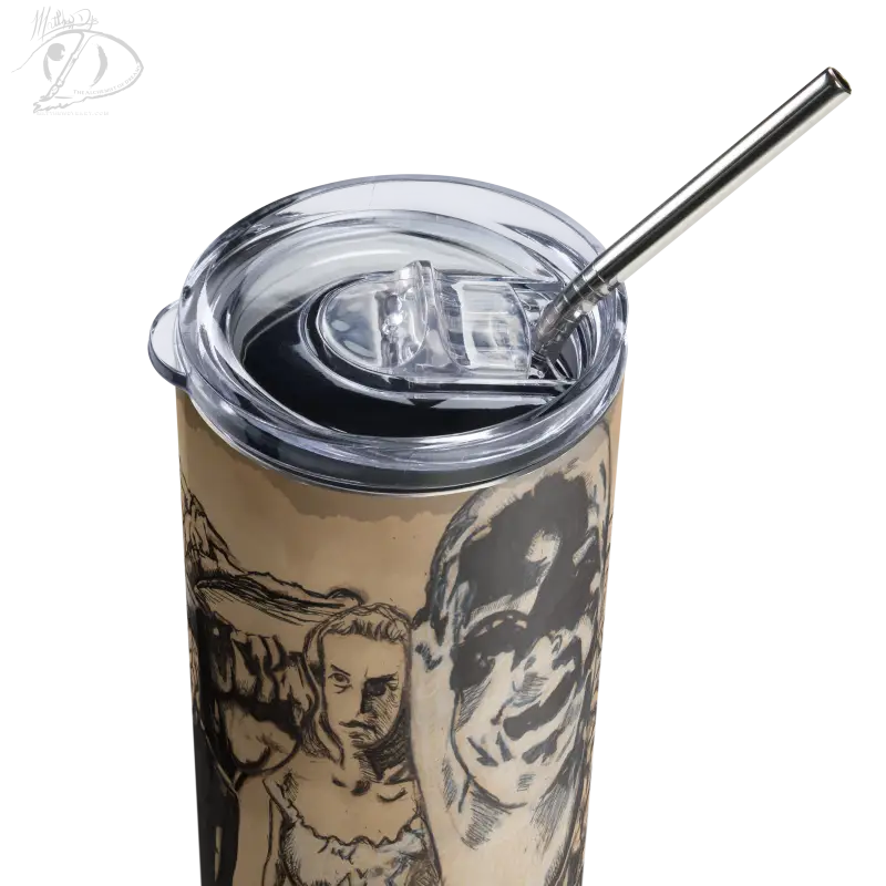 Artistic Gothic Shadows Paranoiac Stainless Steel Tumbler with clear lid and metal straw