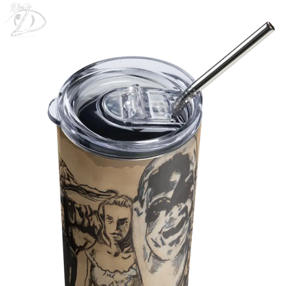 Artistic Gothic Shadows Paranoiac Stainless Steel Tumbler with clear lid and metal straw