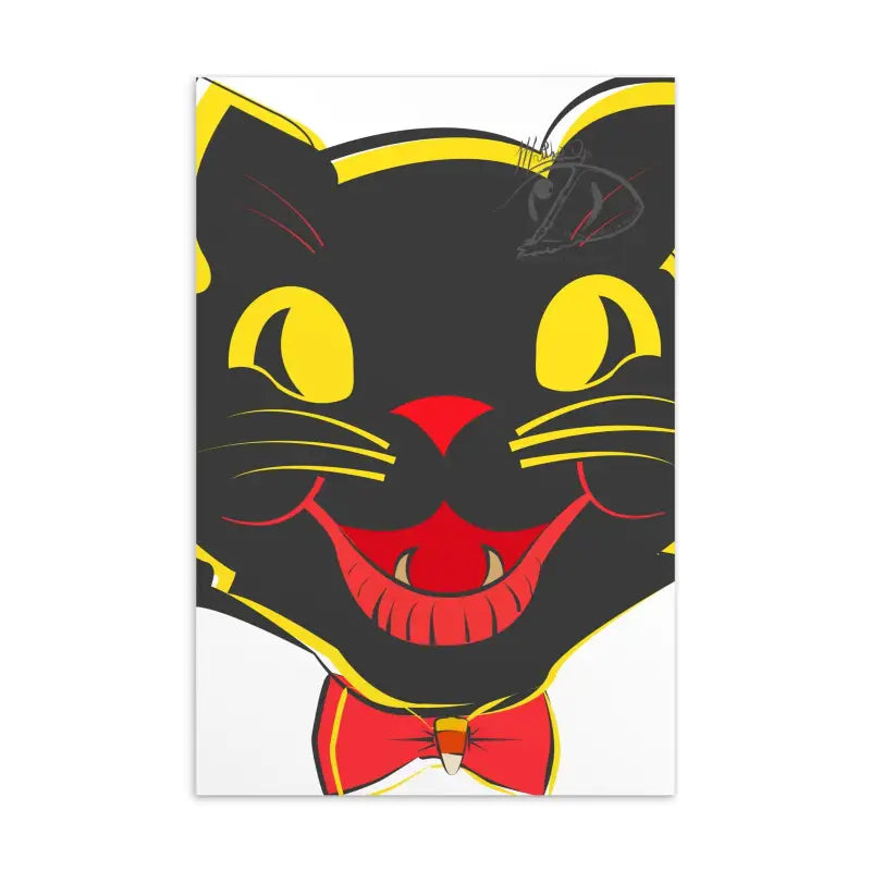 Whimsical Vintage Cat face with yellow eyes, red nose, and bow tie on cat standard postcard