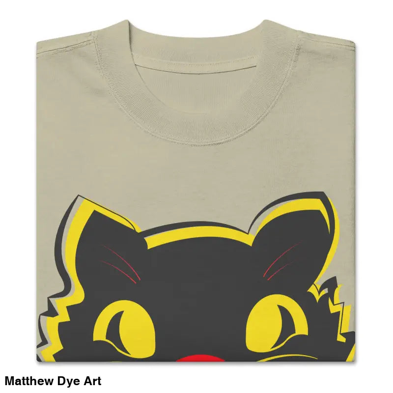 Folded Grinning Ghoul Vintage Halloween oversized t-shirt with cat graphic design