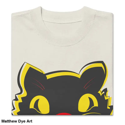 Folded Oversized Faded T-Shirt featuring a Vintage Cat graphic for Halloween