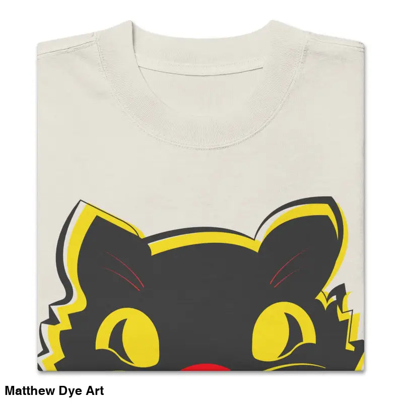 Folded Oversized Faded T-Shirt featuring a Vintage Cat graphic for Halloween