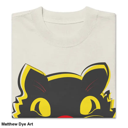 Folded Oversized Faded T-Shirt featuring a Vintage Cat graphic for Halloween