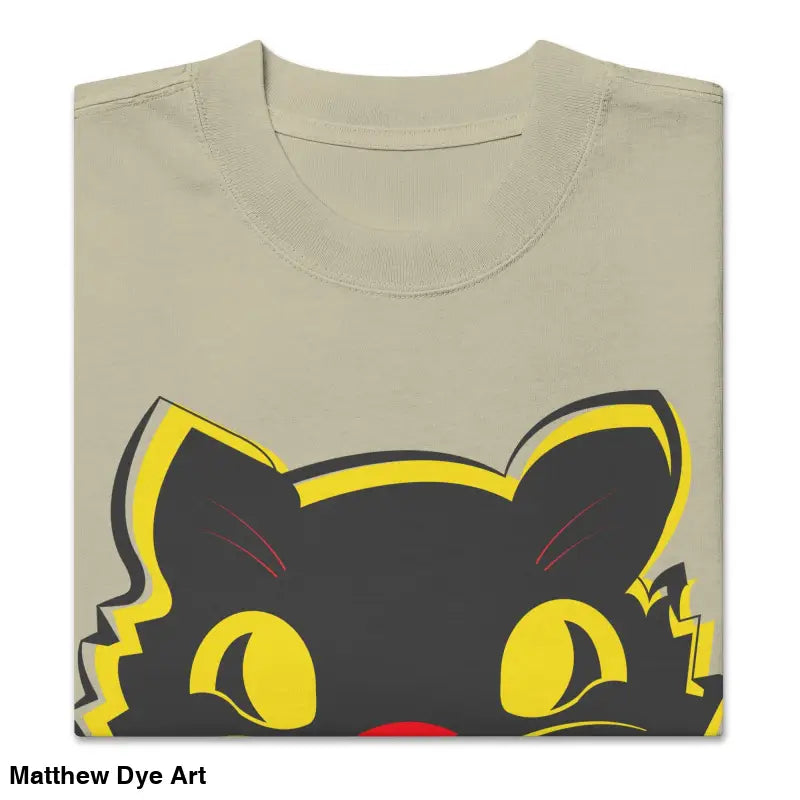 Folded Grinning Ghoul Vintage Halloween oversized t-shirt with cat graphic design