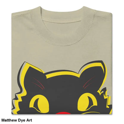 Folded Grinning Ghoul Vintage Halloween oversized t-shirt with cat graphic design