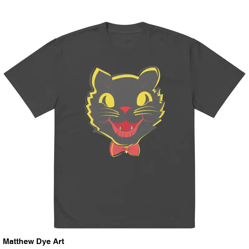 Gray oversized faded t-shirt featuring a black cat graphic for vintage Halloween style