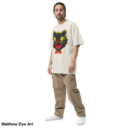 Man showcasing the Grinning Ghoul Vintage Halloween Oversized Tee with cargo pants