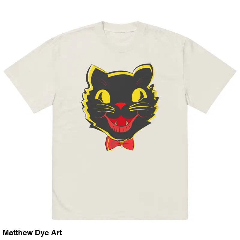 Vintage Halloween oversized tee featuring a black cat graphic for cat lovers