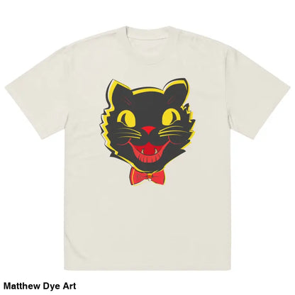 Vintage Halloween oversized tee featuring a black cat graphic for cat lovers