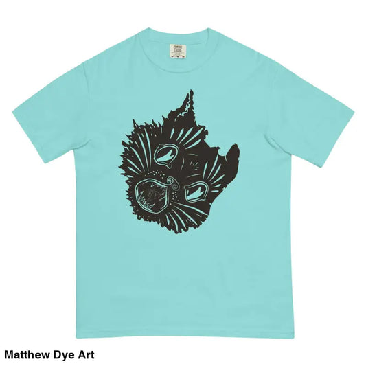 Mint green Ah Kitty unisex heavyweight t-shirt featuring a spooky Halloween cat design