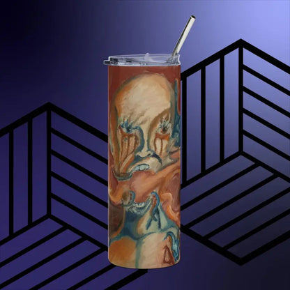 Tall tumbler with swirled orange and teal design, Haunted Stainless Steel by Matthew Dye