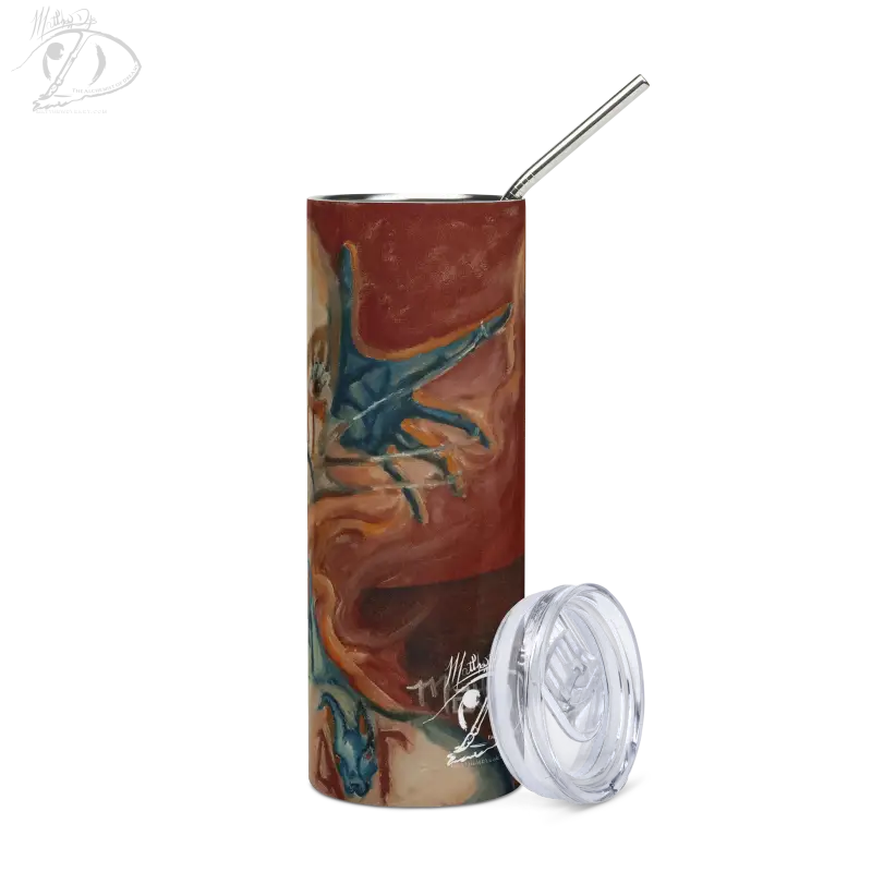 Marbled brown and teal Haunted Stainless Steel Tumbler by Matthew Dye, exuding enigmatic allure