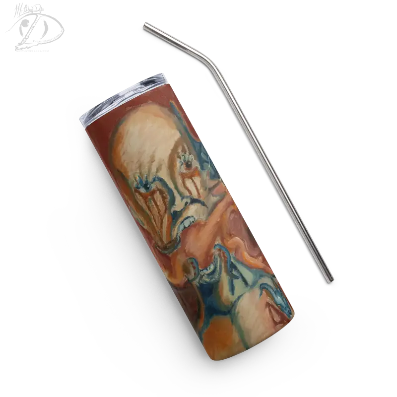 Haunted Stainless Steel Tumbler with swirled marble pattern by Matthew Dye, exuding enigmatic allure