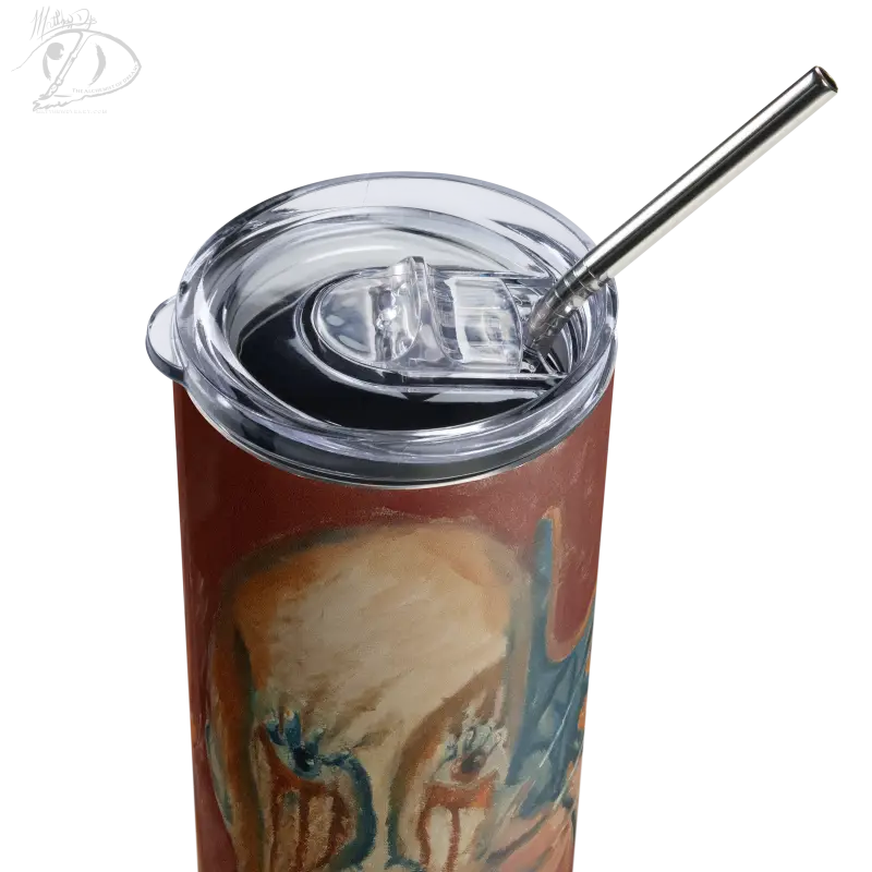 Insulated Haunted Stainless Steel Tumbler with artistic brown and blue design