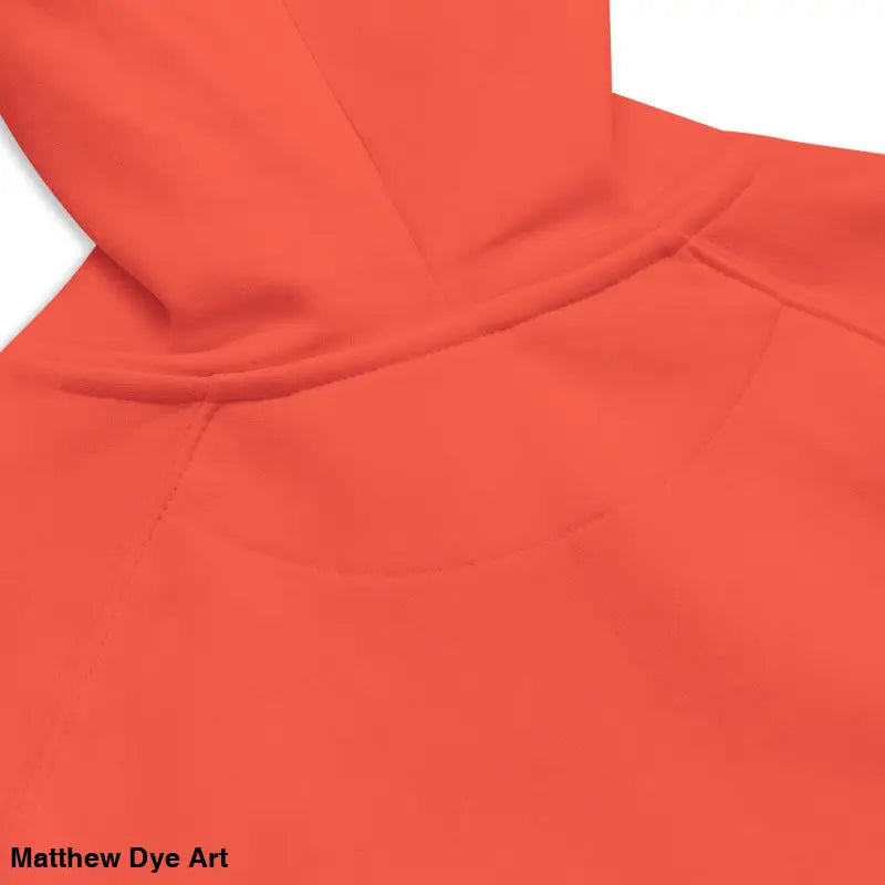 Coral-colored unisex eco raglan hoodie from the Haunted Gaze Creepy Horror collection