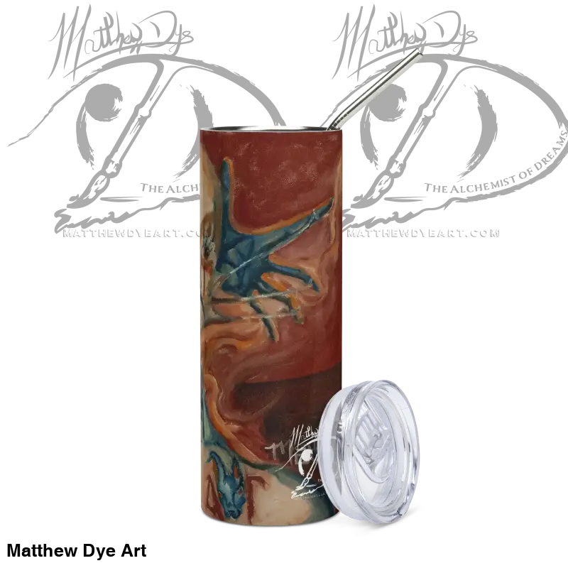 Marbled brown and teal Haunted Stainless Steel Tumbler by Matthew Dye, exuding enigmatic allure