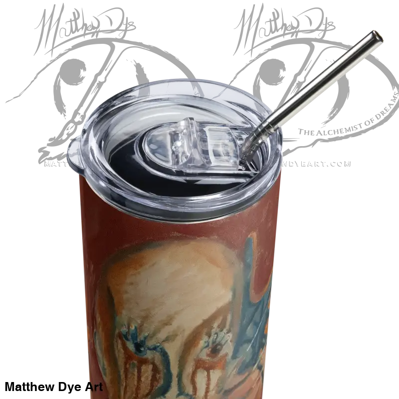 Insulated Haunted Stainless Steel Tumbler with artistic brown and blue design