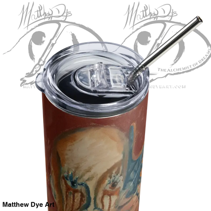 Insulated Haunted Stainless Steel Tumbler with artistic brown and blue design