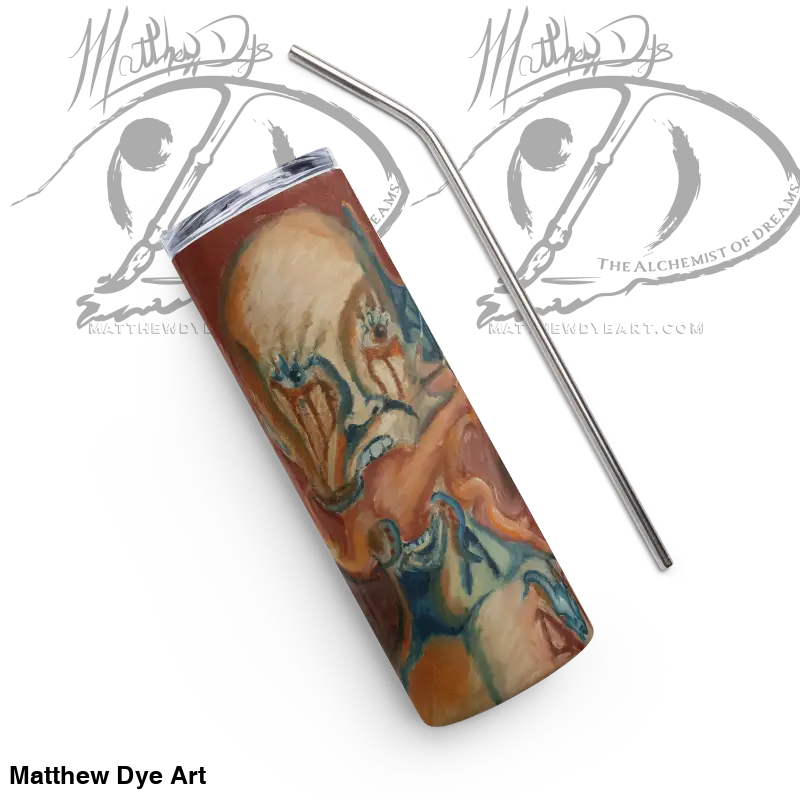 Haunted Stainless Steel Tumbler with swirled marble pattern by Matthew Dye, exuding enigmatic allure