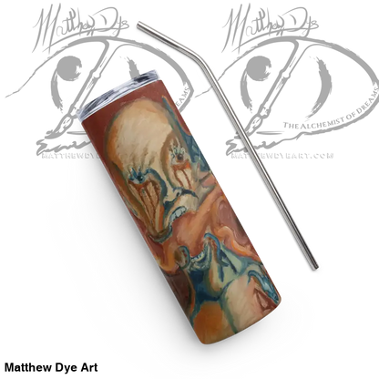 Haunted Stainless Steel Tumbler with swirled marble pattern by Matthew Dye, exuding enigmatic allure