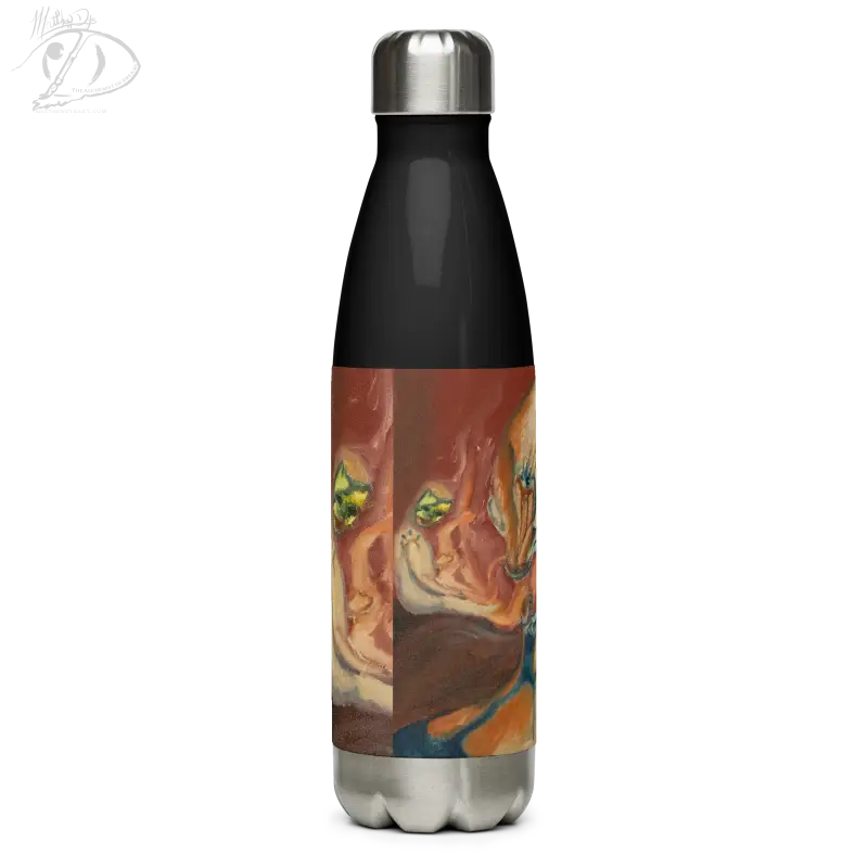 Stainless steel water bottle featuring an artistic nature scene design for unique hydration