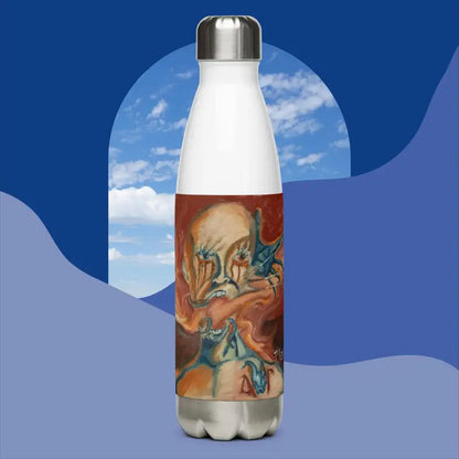 White stainless steel water bottle featuring an artistic design for stylish hydration