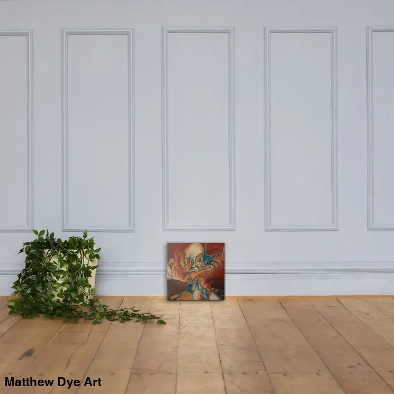 A potted climbing plant enhances the Whispers of the Haunted Canvas Print’s serene atmosphere