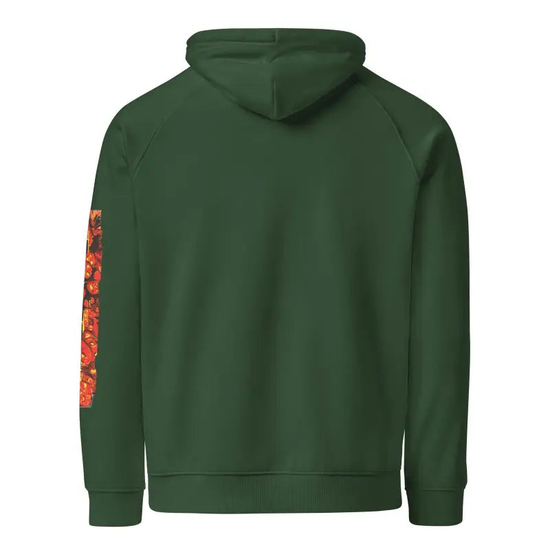 Dark green hoodie with orange sleeves from Matthew Dye Art for Halloween charm