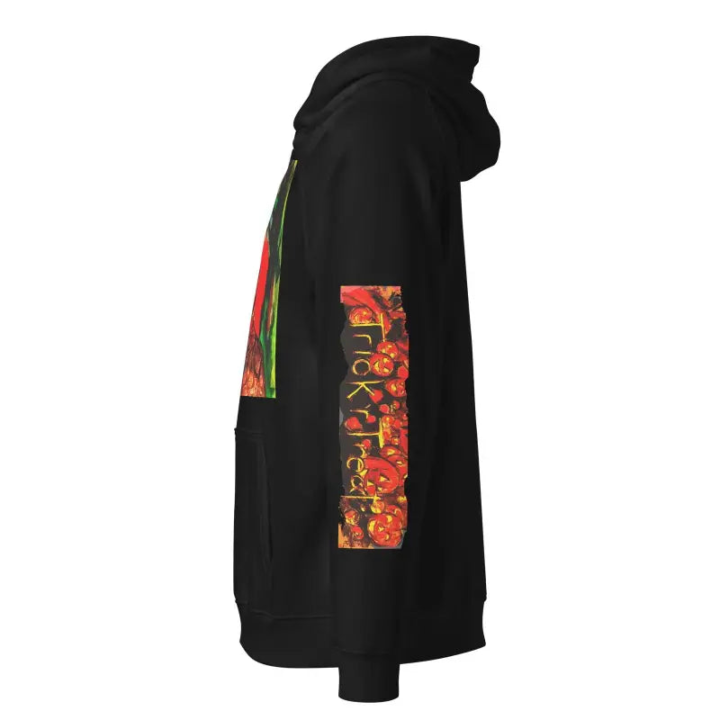 Black hoodie sweatshirt with floral accents by Matthew Dye Art for Halloween charm