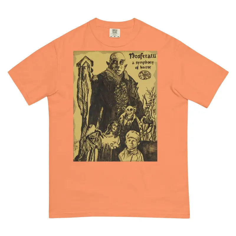 Peach Nosferatu Halloween heavyweight t-shirt with vintage movie poster graphic print