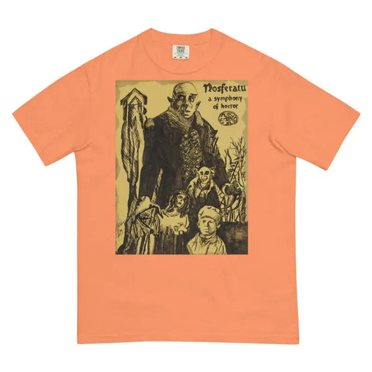 Peach-colored t-shirt with vintage Nosferatu graphic for Halloween heavyweight style