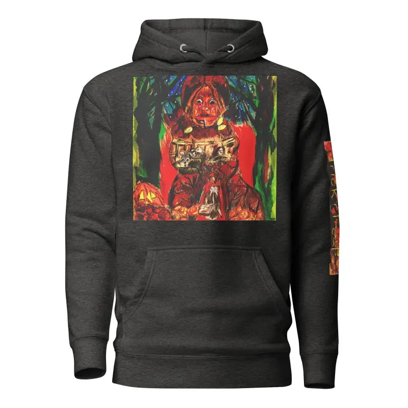 Black pullover unisex hoodie featuring colorful horror-themed graphic for Trick ’r Treat