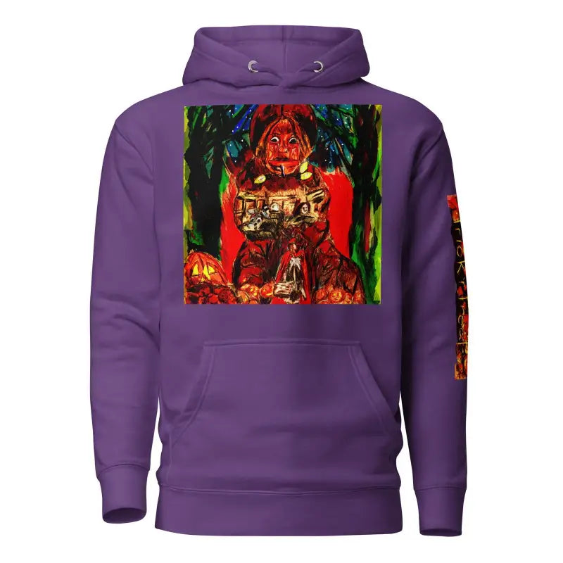 Purple Trick ’r Treat unisex hoodie featuring dark horror-themed graphic design