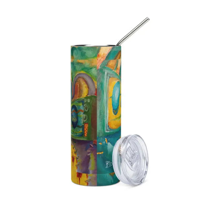 Colorful abstract-patterned Heart Stainless Steel Tumbler with metal straw and clear lid