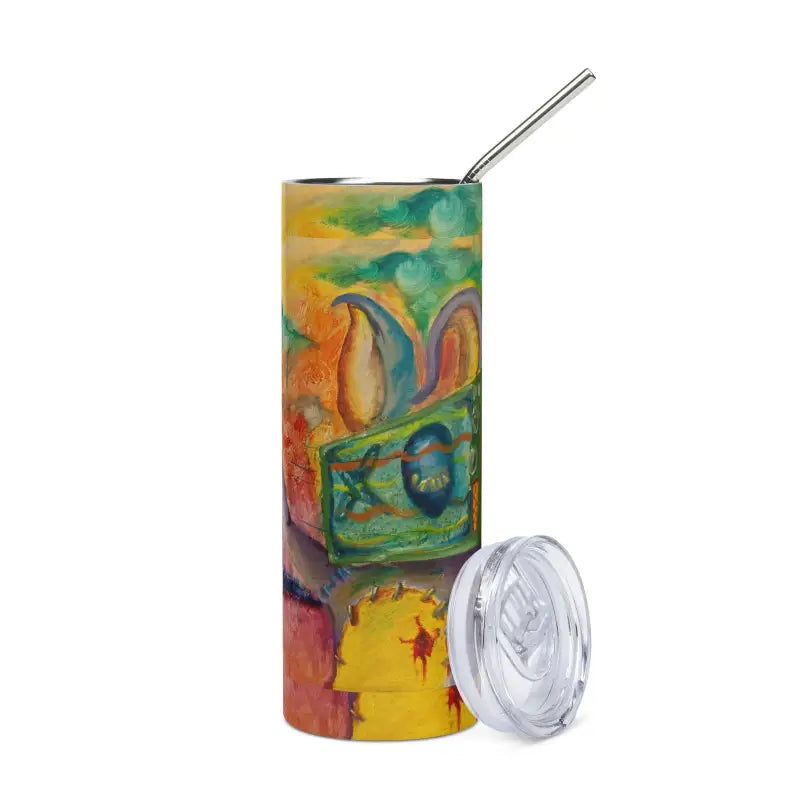 Colorful abstract-patterned Heart Stainless Steel Tumbler with straw and clear lid