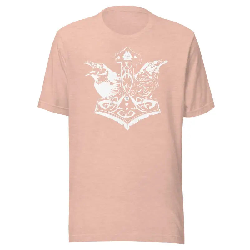 Pink t-shirt featuring a striking Mjölnir graphic for showcasing heathen pride