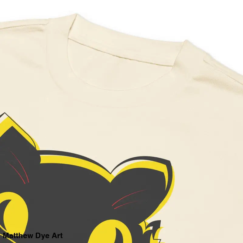 Cream-colored vintage cat unisex long sleeve shirt featuring a black and yellow cat graphic