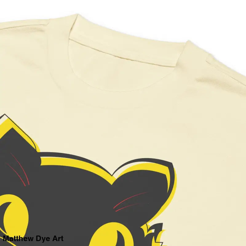 Cream-colored vintage cat unisex long sleeve shirt featuring a black and yellow cat graphic