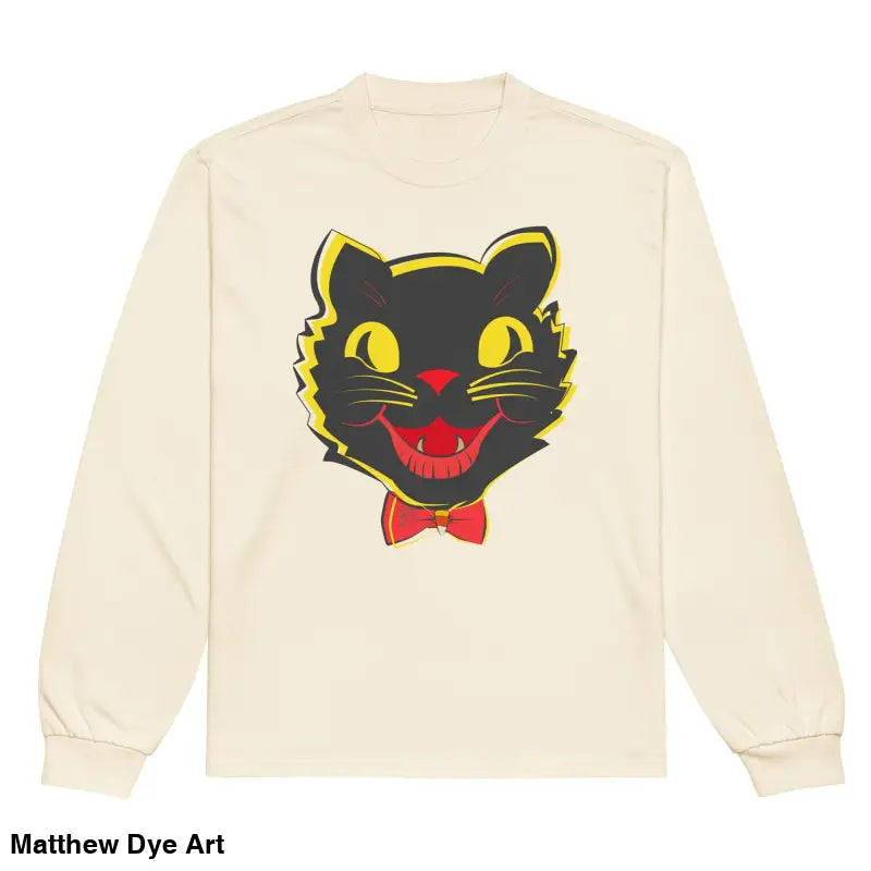 Long sleeve shirt featuring a black cat graphic from the Vintage Cat Unisex collection